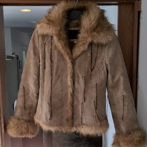 Avanti Tan Teddy Jacket with Faux Fur Trim